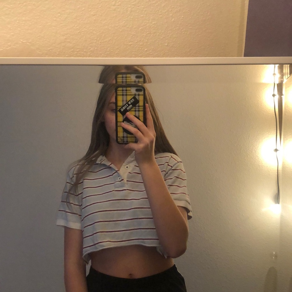 Red and blue striped cropped polo